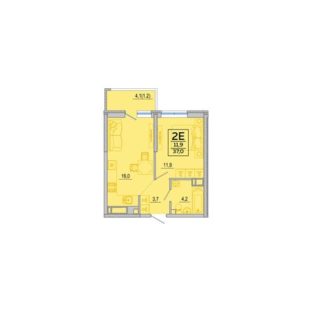 Планировка 1-комн 37 м²