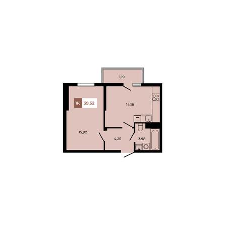 Планировка 1-комн 39,52 м²