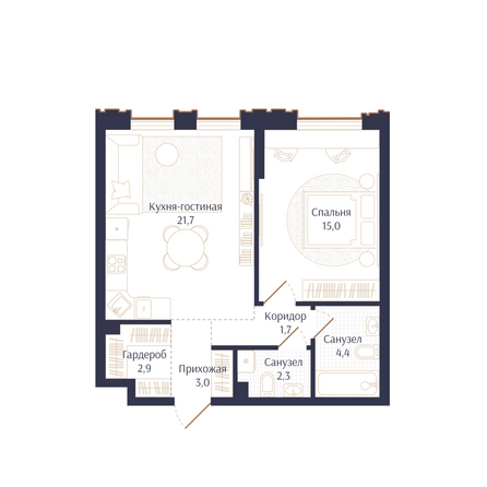Планировка 1-комн 51 м²