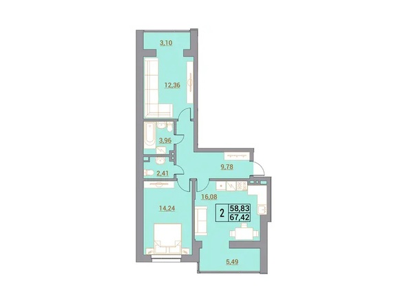 Планировка 2-комн 66,95, 67,42 м²