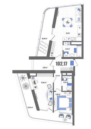 Планировка Номер 102,17 м²