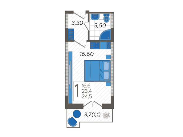 Планировка Студия 24,5 м²