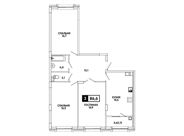 Планировка 3-комн 86,6 м²