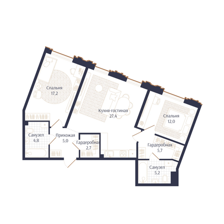 Планировка 2-комн 80 м²