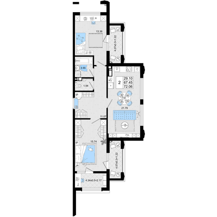 Планировка 2-комн 72,06 м²