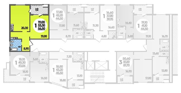 Планировка 1-комн 56,5 м²