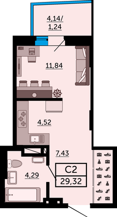 Планировка Студия 28,96 - 29,47 м²