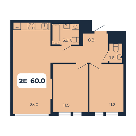 Планировка 2-комн 60 м²