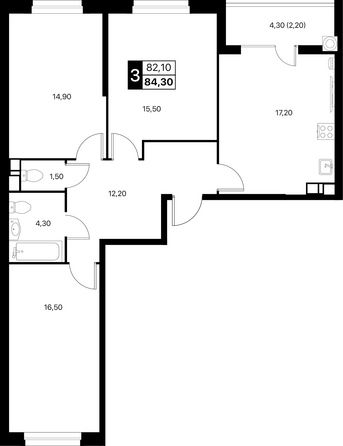 Планировка 3-комн 84,3, 84,5 м²