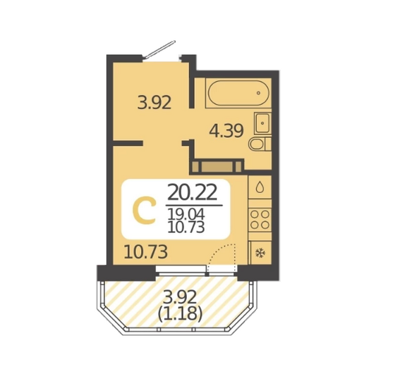 Планировка Студия 20,2 м²