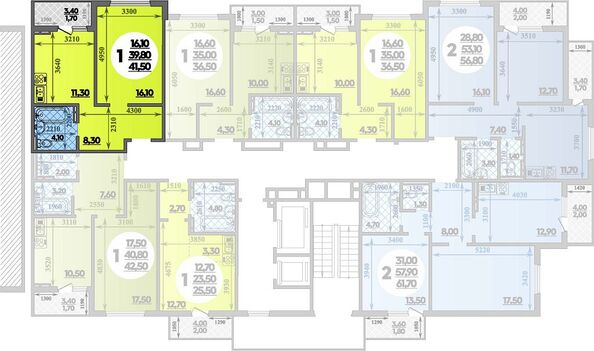 Планировка 1-комн 41,5 м²