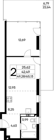 Планировка 2-комн 65,13, 65,19 м²