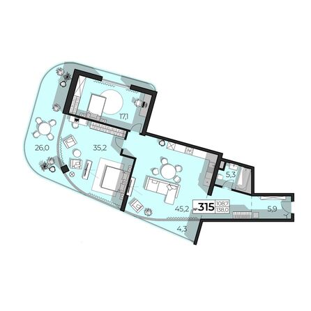 Планировка 4-комн 139 м²