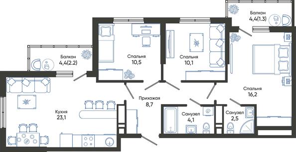 Планировка 3-комн 78,7, 79,6 м²