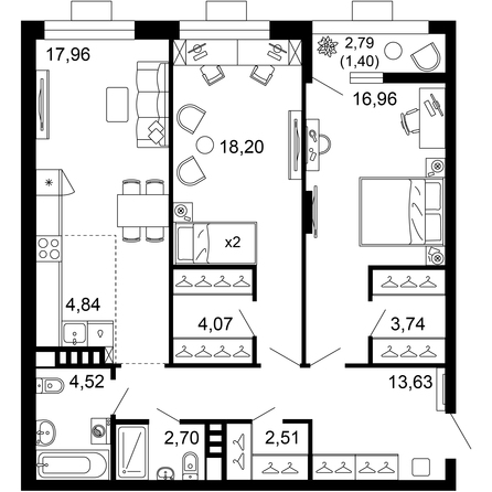 Планировка 3-комн 90,51 м²