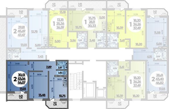 Планировка 2-комн 56,07 м²
