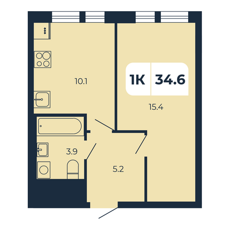 Планировка 1-комн 34,6 м²
