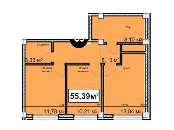 Планировка 2-комн 55,39, 56,22 м²