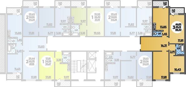 Планировка 3-комн 88,3 м²