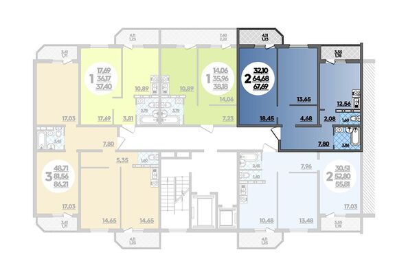 Планировка 2-комн 67,69 м²