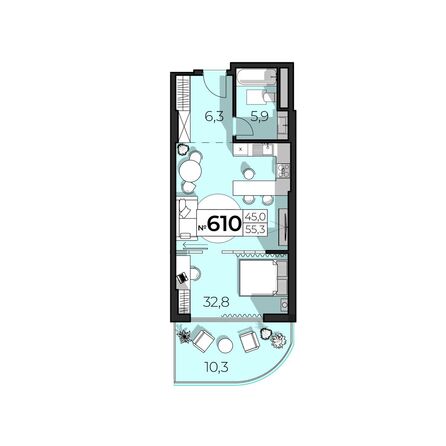 Планировка Студия 55,3 м²