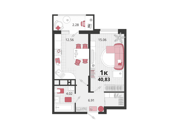 Планировка 1-комн 40,83 м²