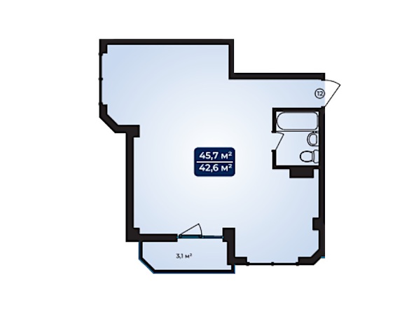 Планировка 1-комн 42,6 - 45,9 м²