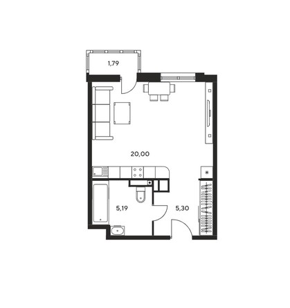 Планировка Студия 31,98, 32,06 м²