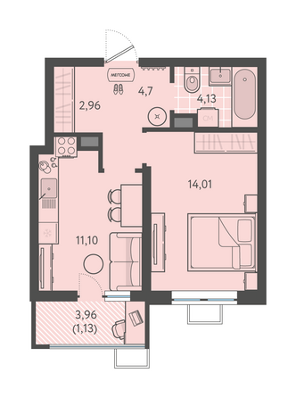 Планировка 1-комн 38,03 м²