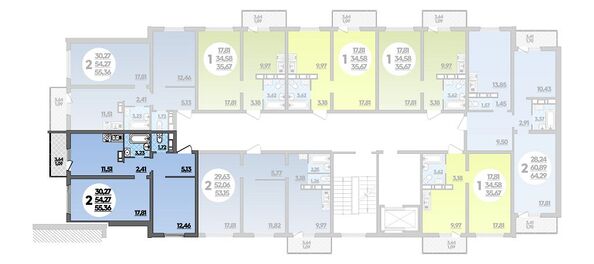 Планировка 2-комн 55,36 м²
