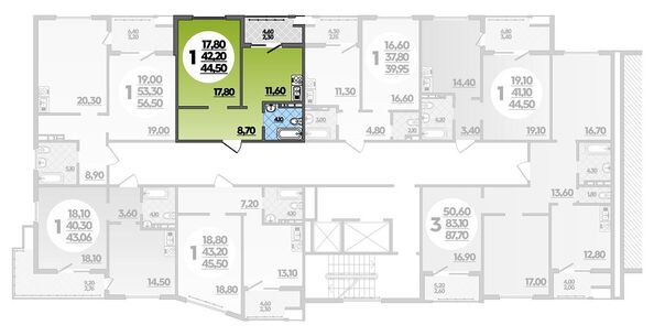 Планировка 1-комн 44,5 м²