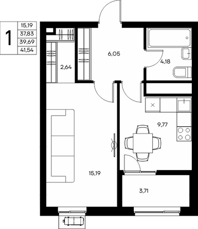 Планировка Студия 29,16 м²