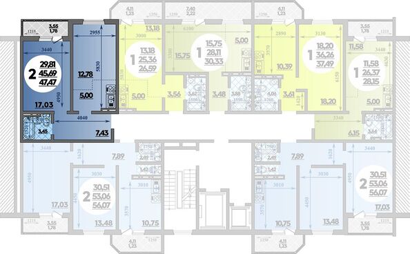 Планировка 2-комн 47,47 м²