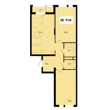 Планировка 2-комн 71,6 м²