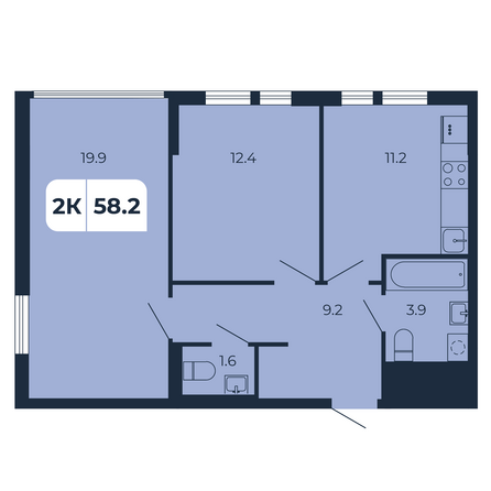 Планировка 2-комн 58,2 м²