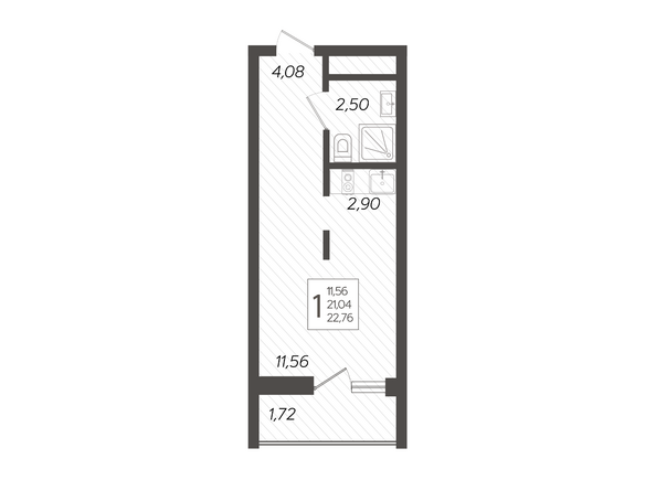 Планировка 1-комн 22,76 м²