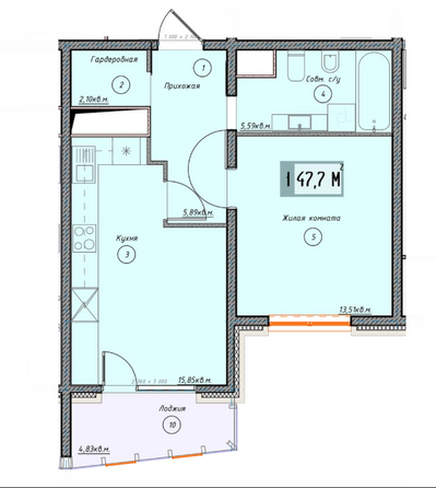 Планировка 1-комн 47,7 м²