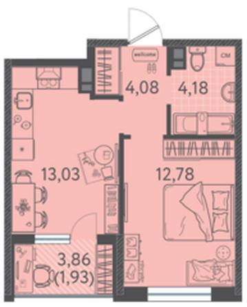 Планировка 1-комн 36 м²