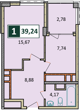 Планировка 1-комн 39,24 м²