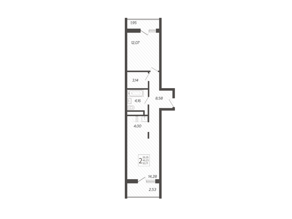 Планировка 2-комн 50,71 м²