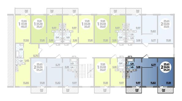 Планировка 2-комн 54,24 м²