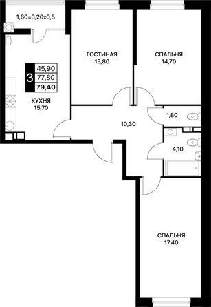 Планировка 3-комн 79,4 - 84,7 м²