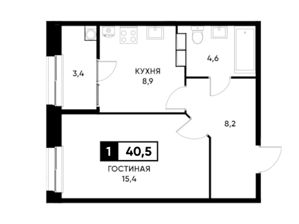 Планировка 1-комн 40,5 м²