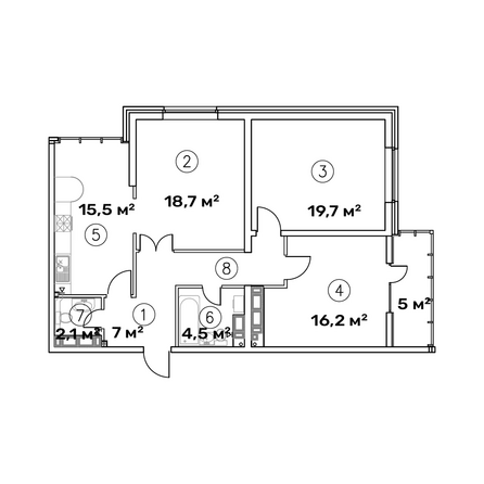 Планировка 3-комн 95 м²