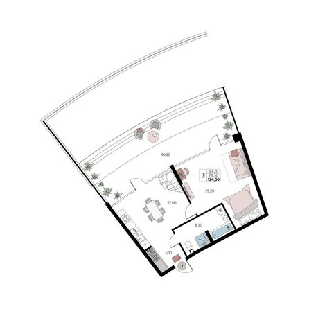 Планировка 3-комн 124,5 м²