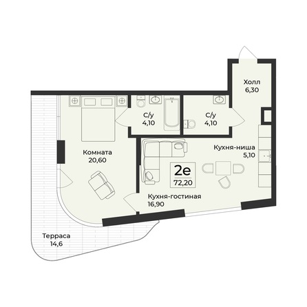 Планировка 2-комн 79,6 м²