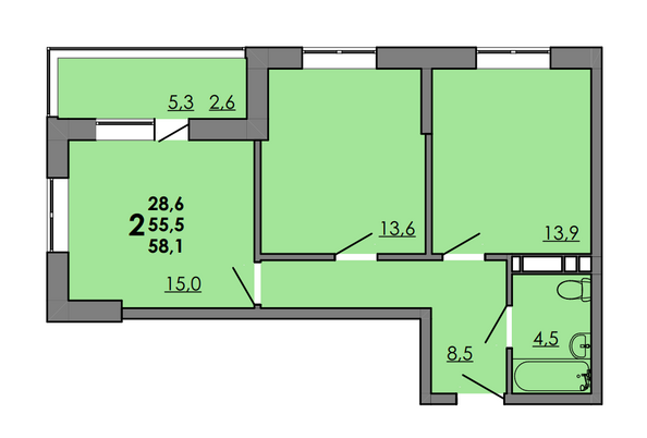 Планировка 2-комн 58,1 м²