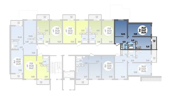 Планировка 2-комн 55,36 м²