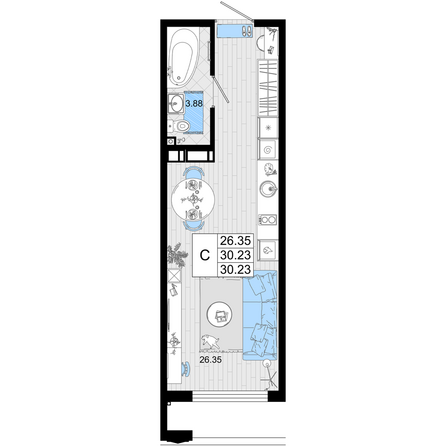 Планировка Студия 30,23, 30,24 м²