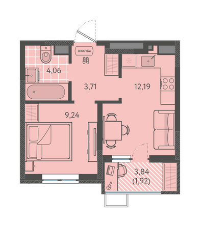 Планировка 1-комн 31,12 м²